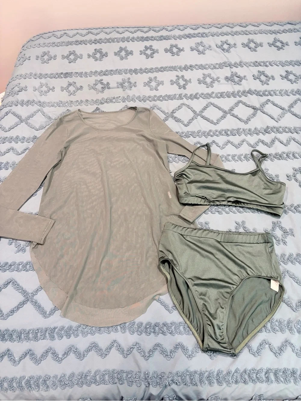 Weissman Sheer Long Sleeve Dance Tunic in Sage Green